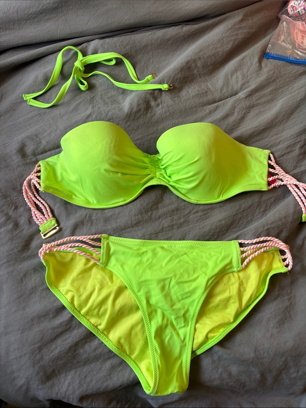 Victoria Secret Neon Lime Bandeau Bikini Set - Women Swim